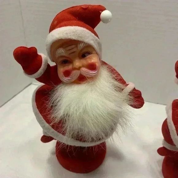 Pair of Vintage Christmas Dancing Waving Santa Claus Flocked Decor 9 inches - Picture 3 of 10